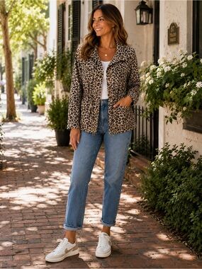 Caslon Leopard Print Utility Jacket | Animal Print Cinched Waist Safari Jacket